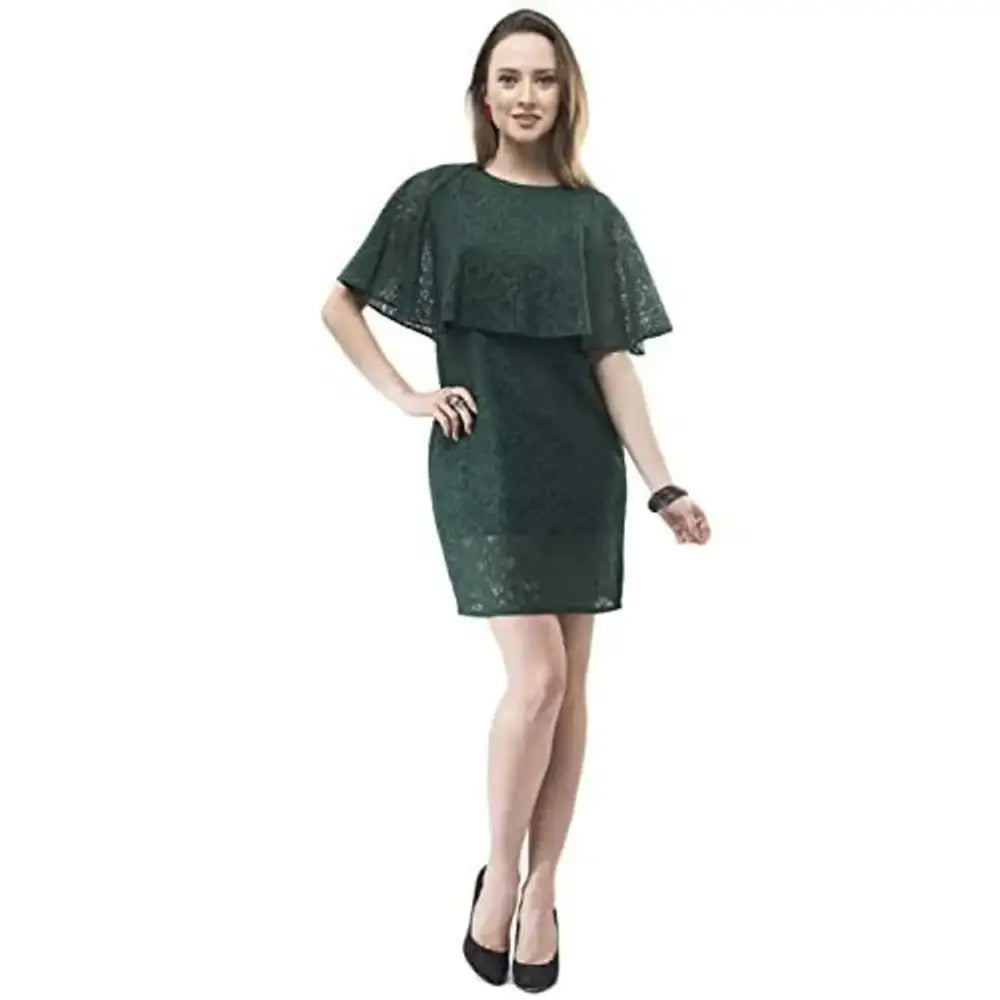 maxi dresses with spaghetti strapswomen's midi dressesVM Green Cotton Floral Lace Cape Midi Dress for Women (vm131)