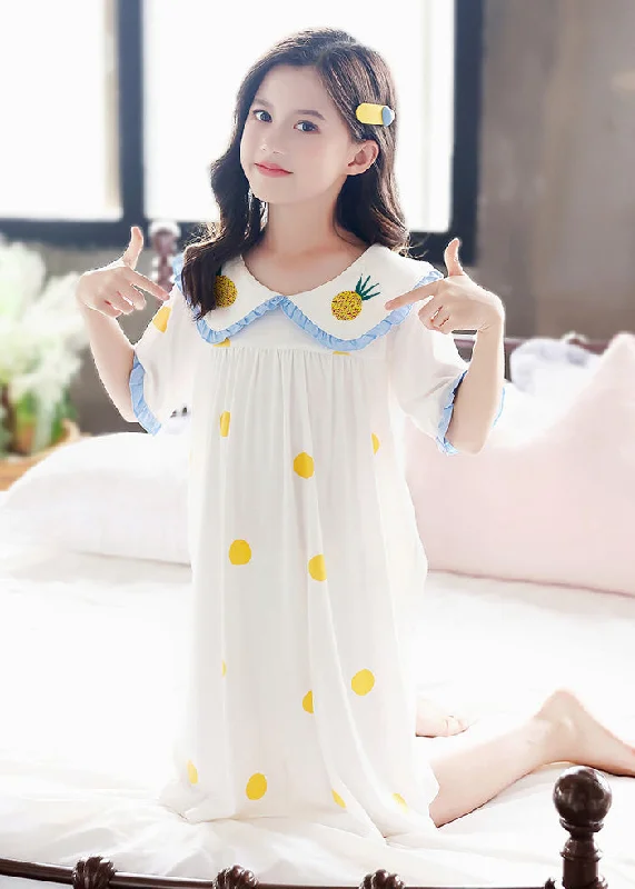 maxi dresses with cold-shoulder cutsBrief White Peter Pan Collar Print Cozy Cotton Girls Maxi Dresses Short Sleeve