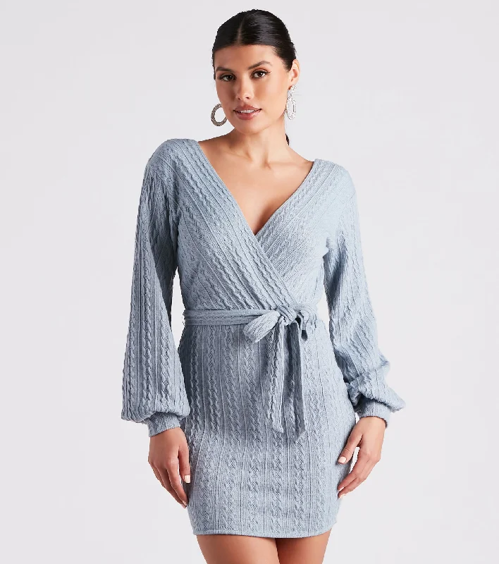 wrap Mimi dresses for an hourglass figureCozy Cable Knit Tie-Front Mini Dress