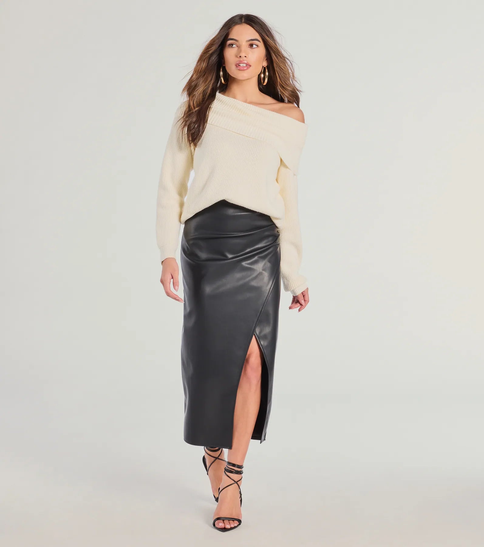 women's high-performance dressy skirtsSleek Ambition Faux Leather Wrap Midi Skirt