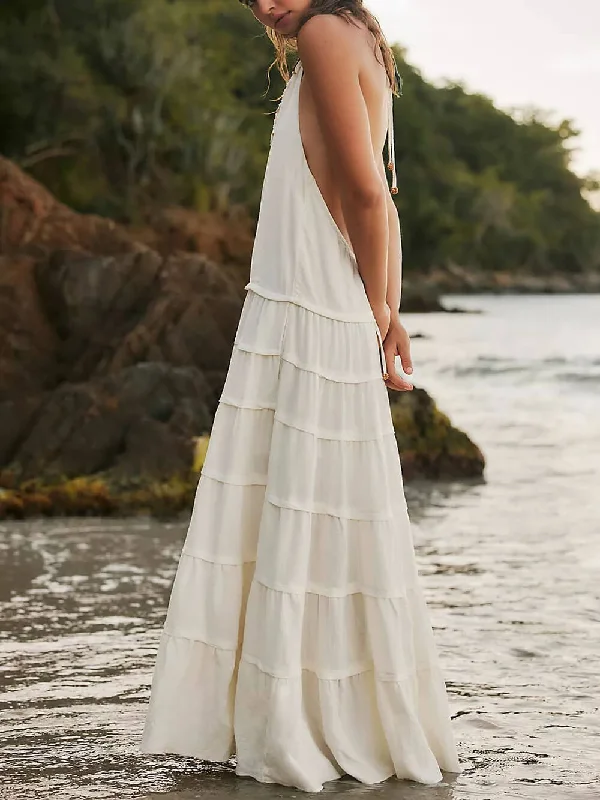 maxi dresses with zippersSomewhere Sunny Strappy Hanging Graceful Neck Drop-Waist Maxi Dress