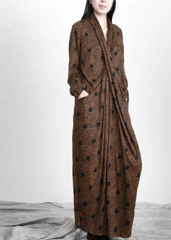 maxi dresses for destination weddingsOrganic Chocolate Jacquard WrapLoose Maxi Dresses Fall