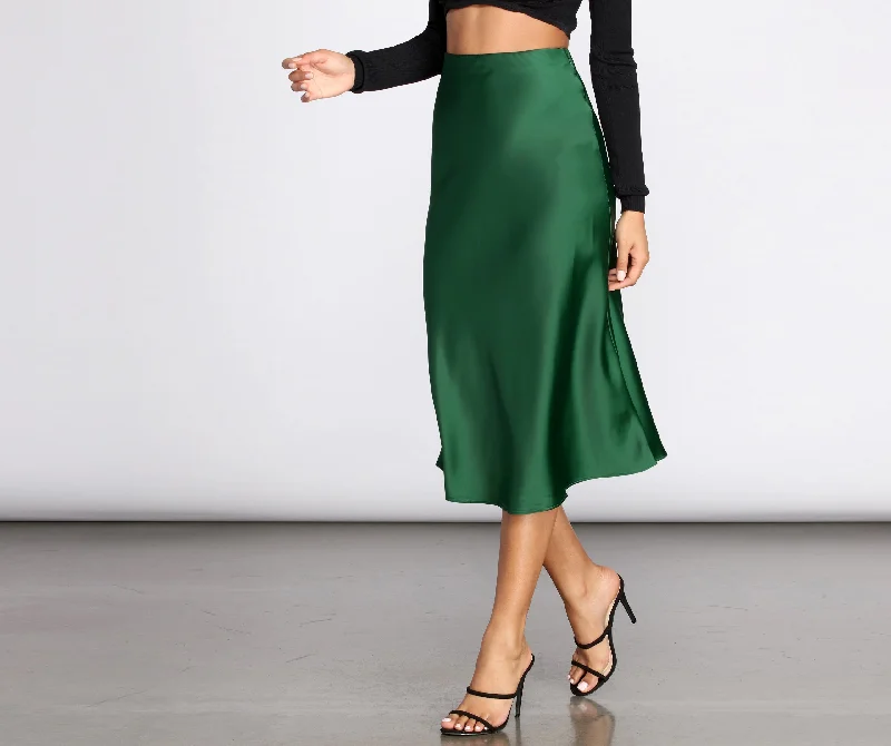 women's summer midi skirtsMinimalist Satin Midi Skirt