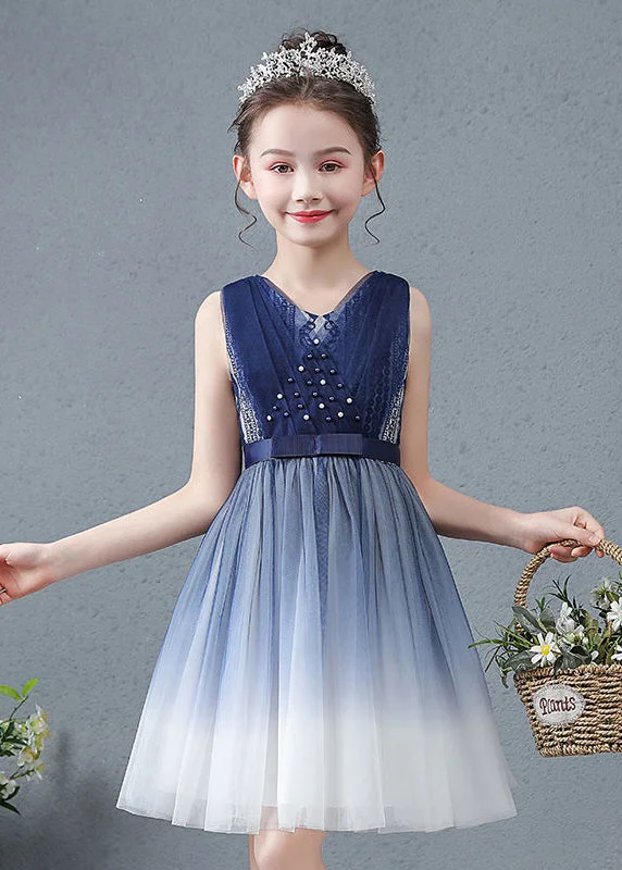 maxi dresses with keyhole backsCute Navy V Neck Nail Bead Gradient Color Tulle Baby Girls Maxi Dress Summer