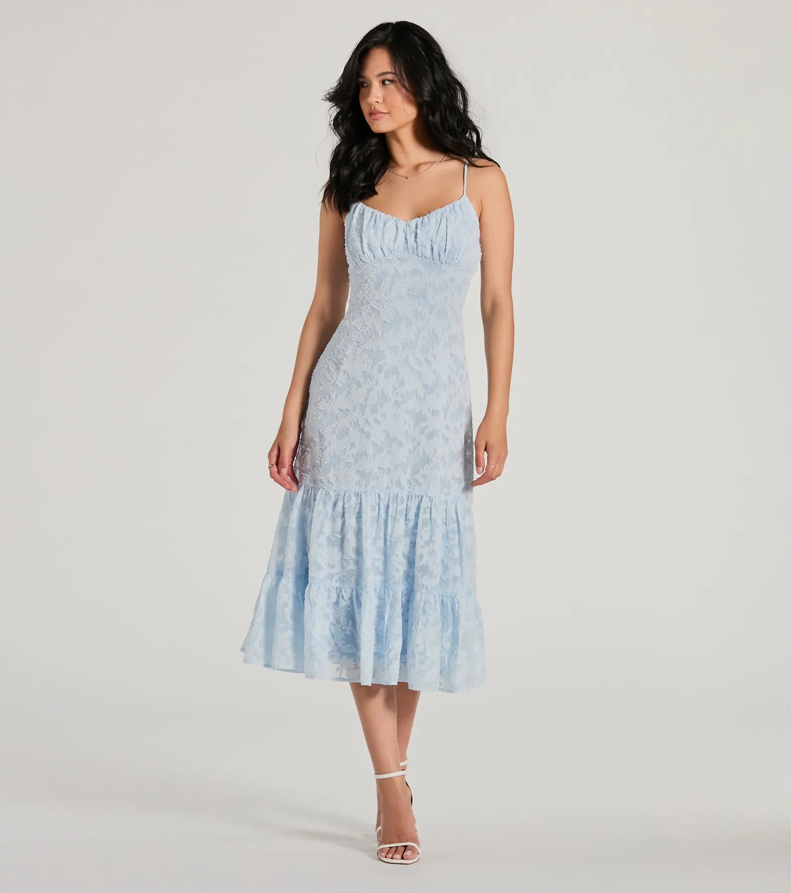 maxi dresses for cocktail partiesmidi dresses for curvesHeavenly Cute Scoop Neck Chiffon Ruffled Midi Dress