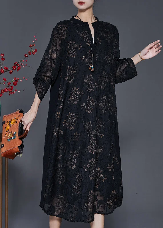 maxi dresses for winter (with tights)Organic Black Oversized Jacquard Cotton Maxi Dresses Spring