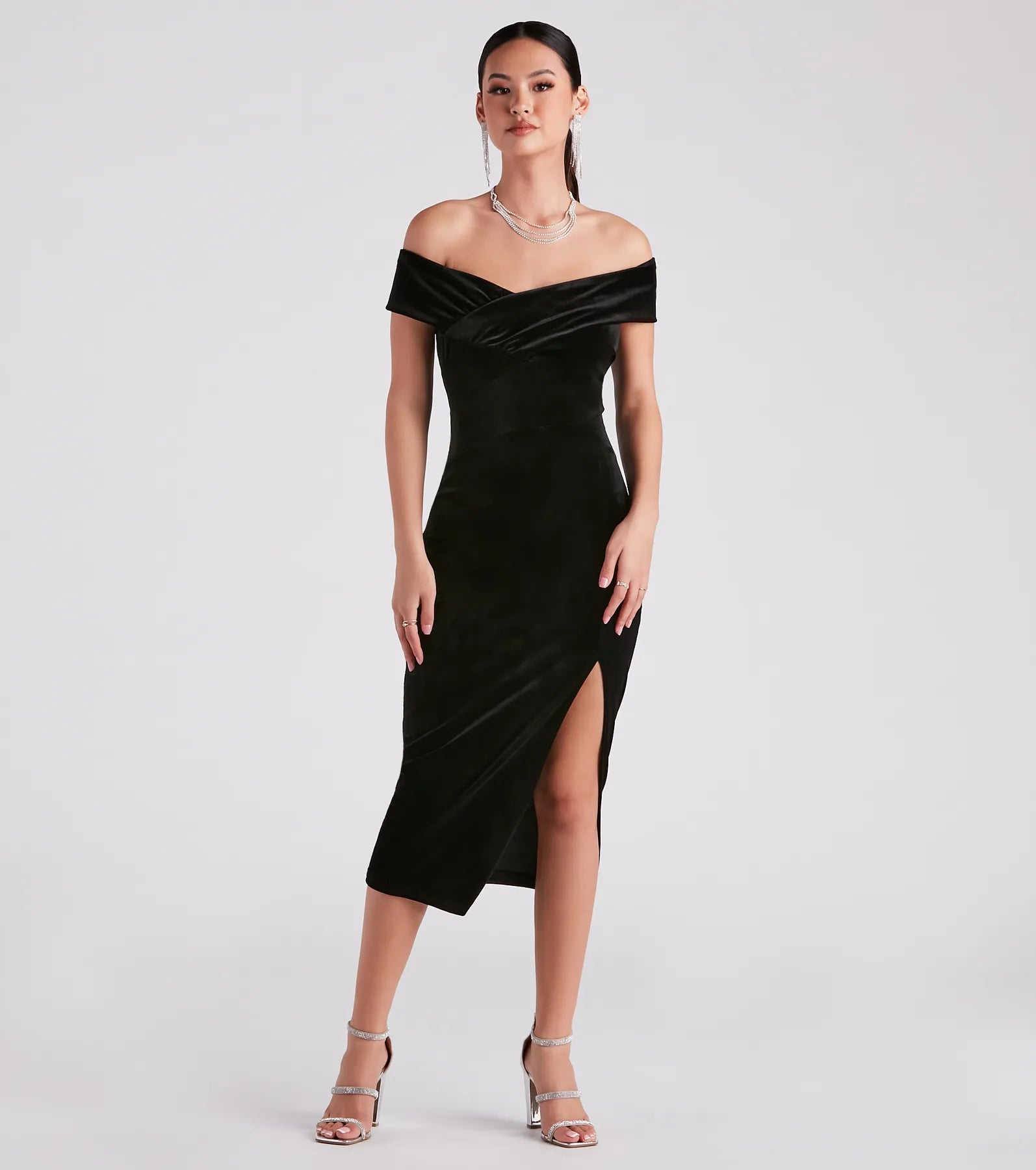 maxi dresses with long sleevesmidi dresses with zippersMary Off-The-Shoulder Velvet Midi Dress