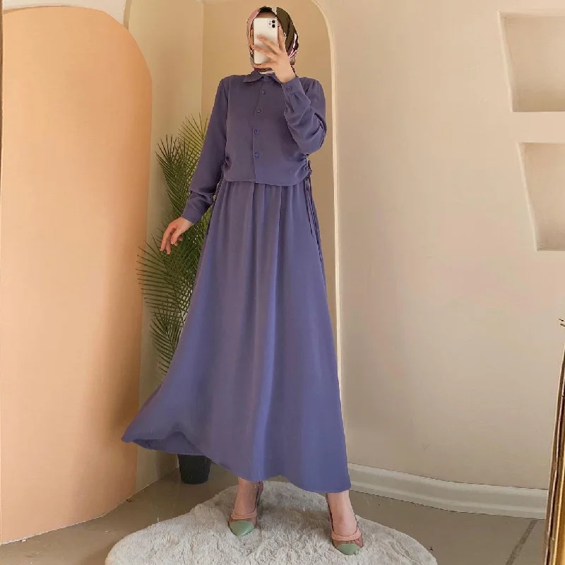 women's woven A-line skirts for summerMS362#muslim long sleeve shirt skirt suit