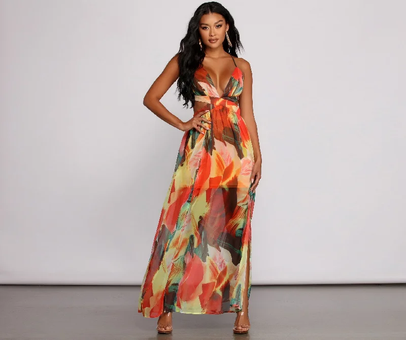 maxi dresses for girlsBrighter Vibes Lace-Up Charming Chiffon Maxi Dress