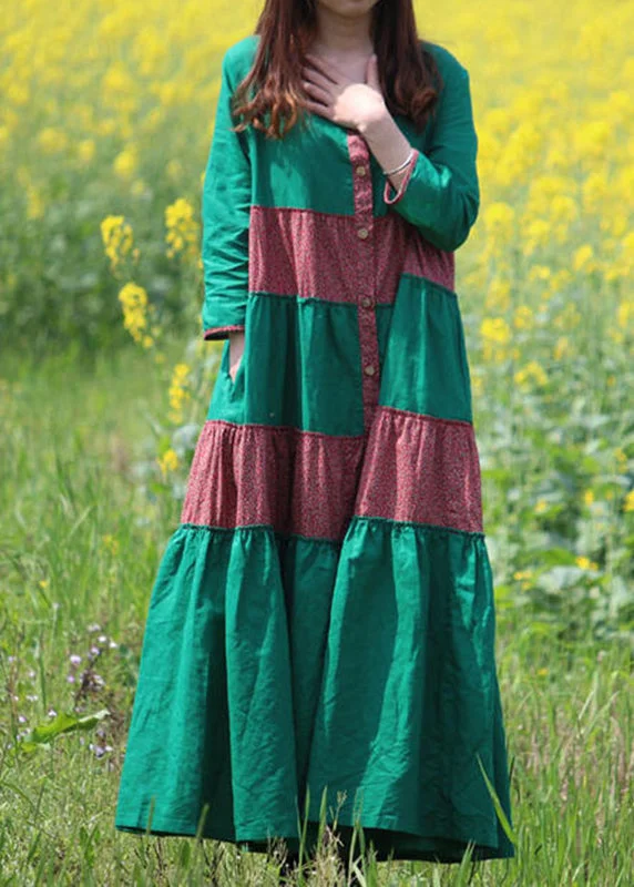 maxi dresses with lace-up detailsStyle Green Print Pockets Maxi Dress Long Sleeve