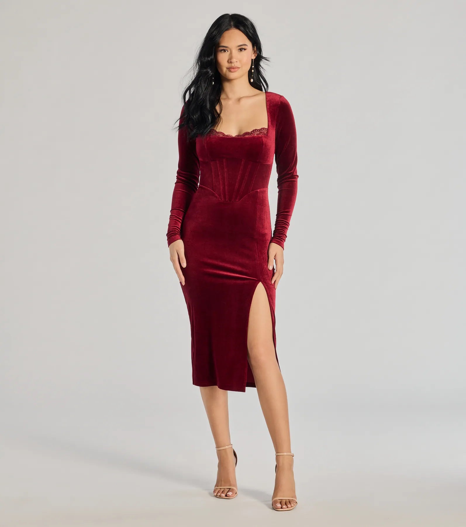 casual maxi dressescasual midi dressesEnchanted Allure Velvet Corset Midi Dress