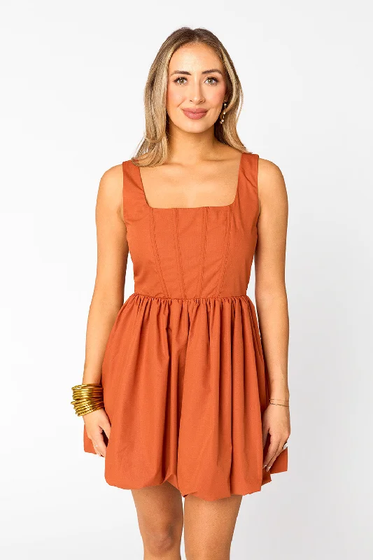 printed Mimi dresses for summer vacationHeidi Mini Dress - Burnt Orange