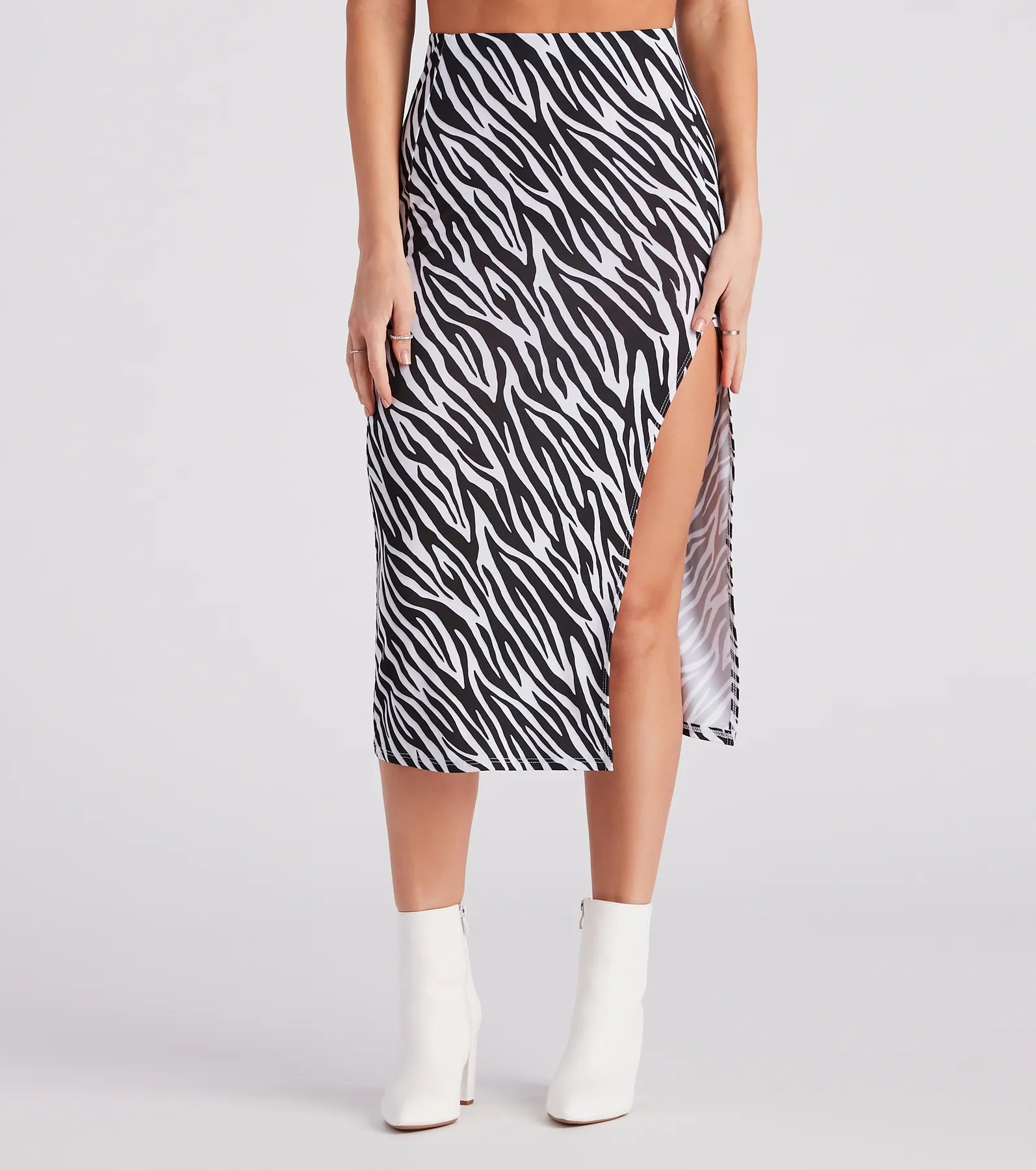 women's figure-flattering business skirtsWild Style Zebra Print Midi Skirt