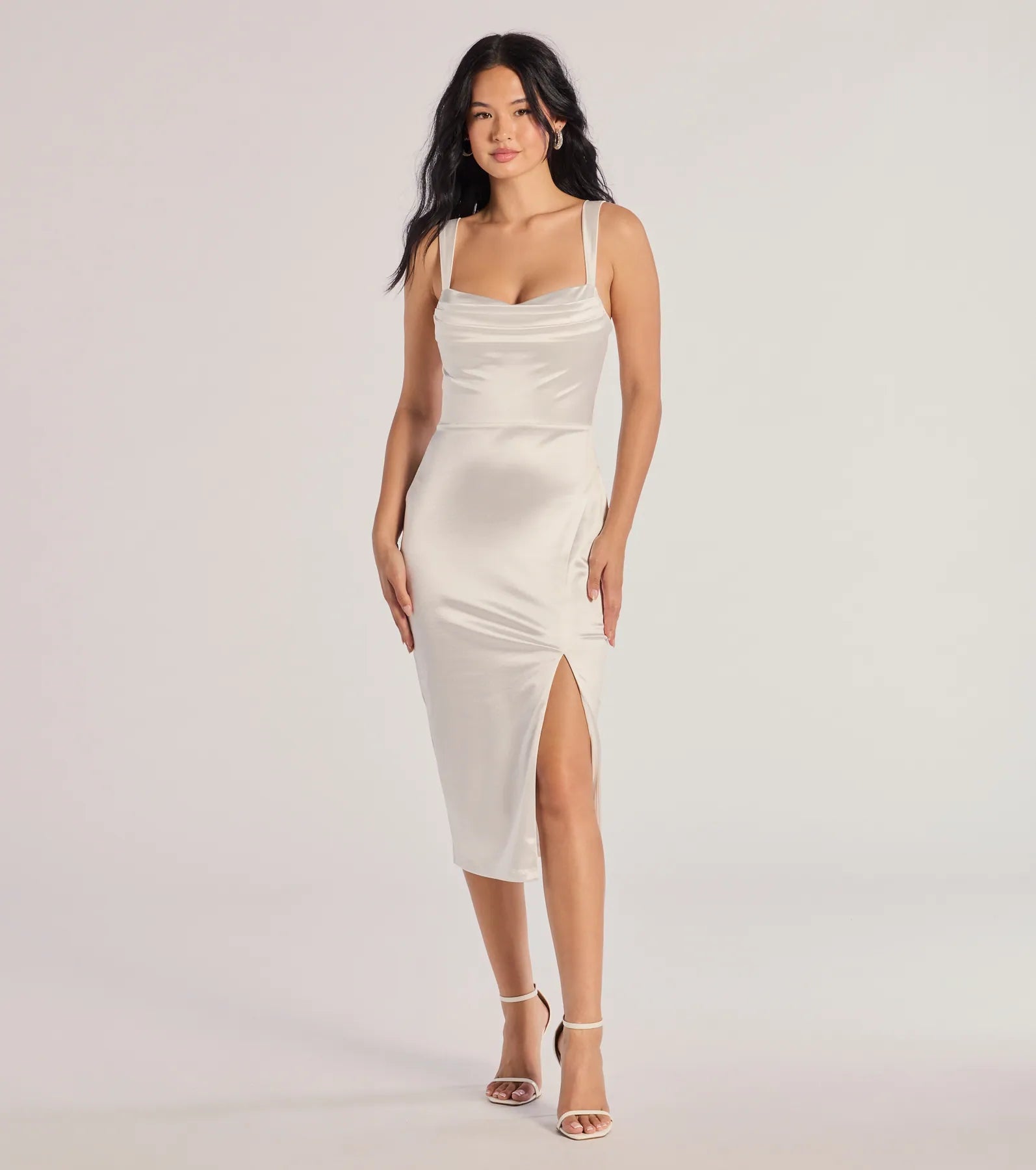 maxi dresses for mother of the bridehigh-slit midi dressesLaina High Slit Satin Midi Dress