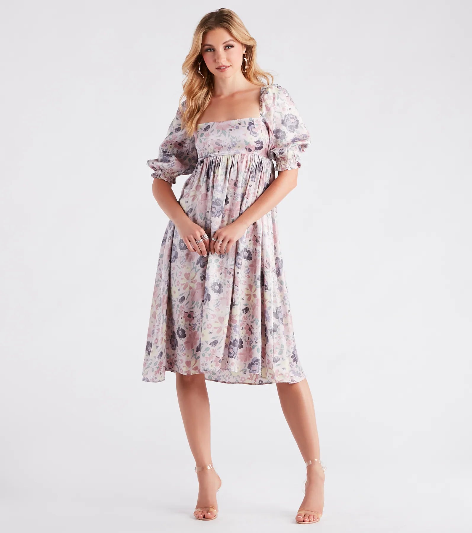 maxi dresses for semi-formal eventsmidi cocktail dressesTake In The Beauty Satin Floral Midi Dress