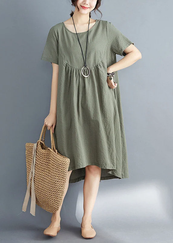 striped maxi dressesClassy Green Loose Maxi Dresses Short Sleeve