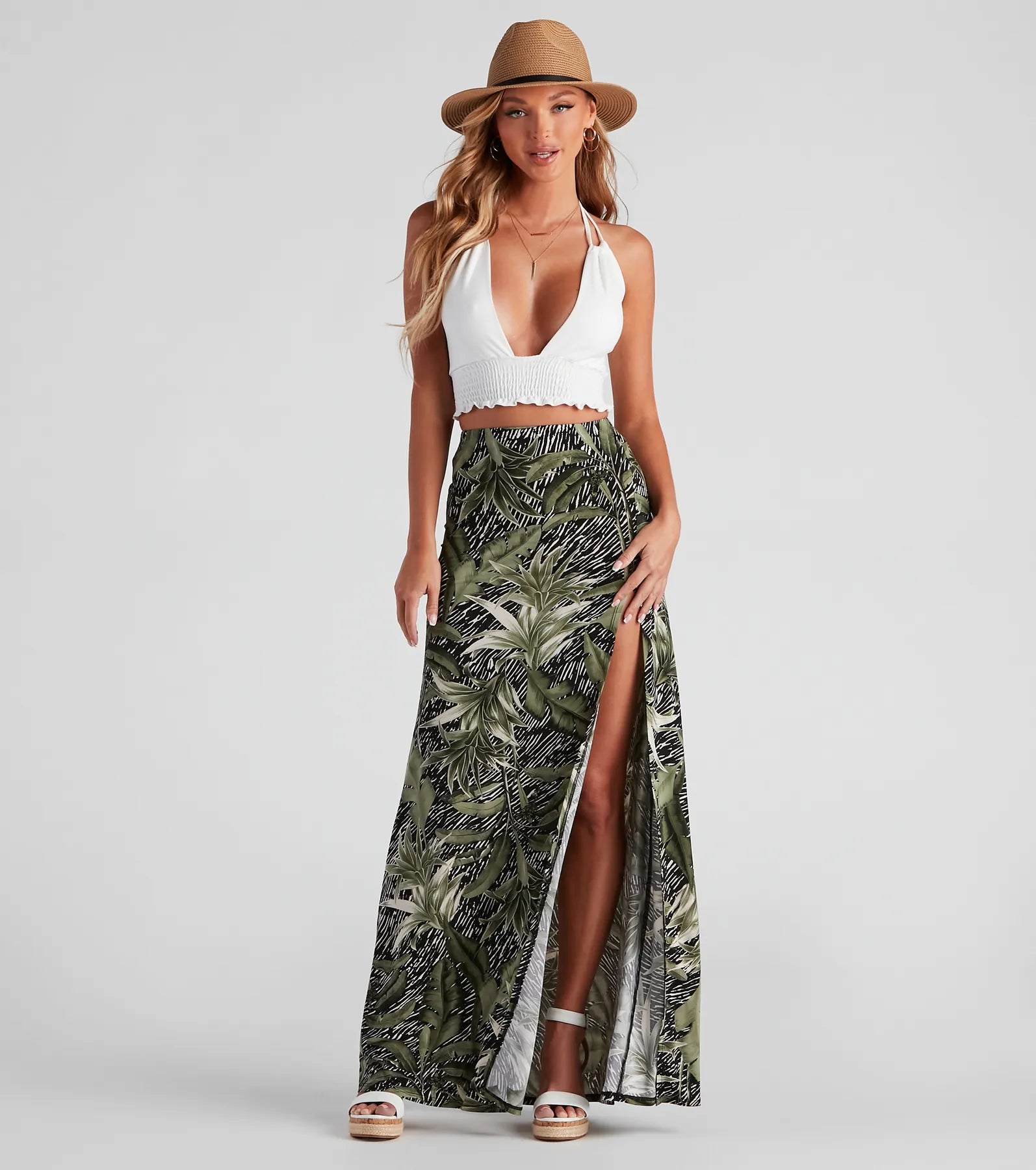 women's zip-up skirtsCali Palms Tropical Slit Maxi Skirt