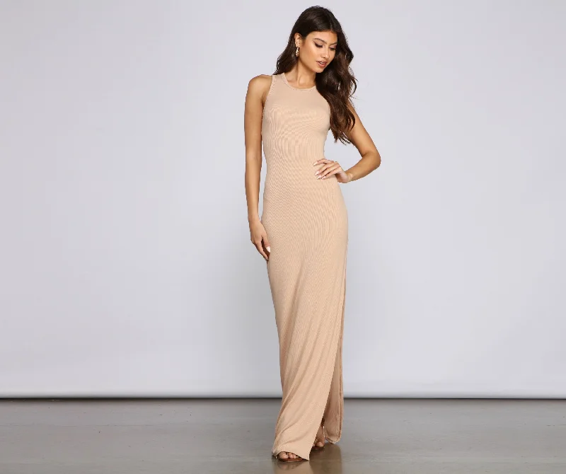 maxi dresses for casual strollsChic High-Slit Stylish Basic Maxi Dress