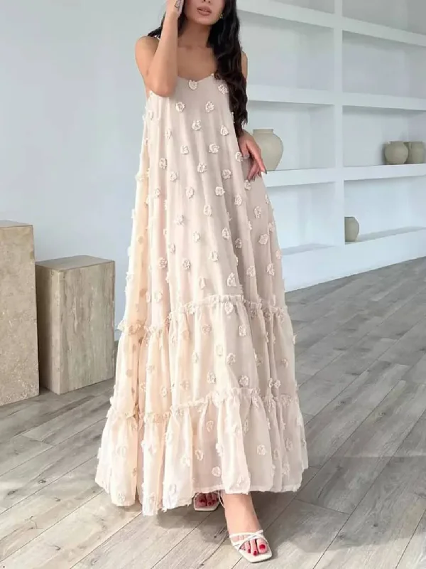 maxi dresses under $50Pretty Flower Decor A-Line Graceful Layered Loose Maxi Dress