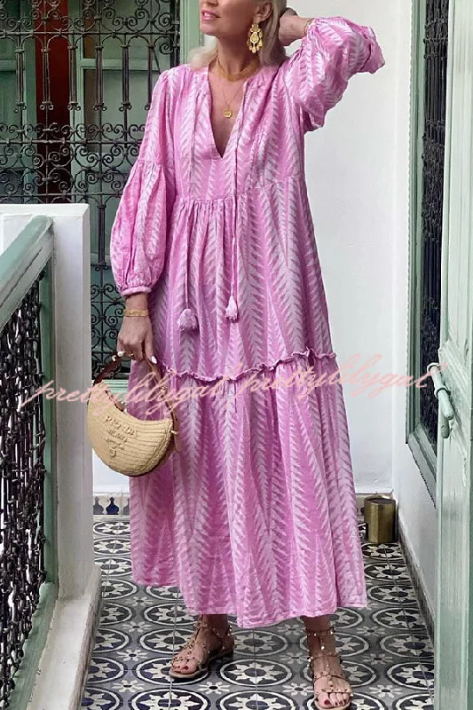 maxi dresses with pockets and sleevesmidi bodycon dressesMarrakech Stories Linen Blend Printed Balloon Sleeve Pocketed A-line Midi Dress