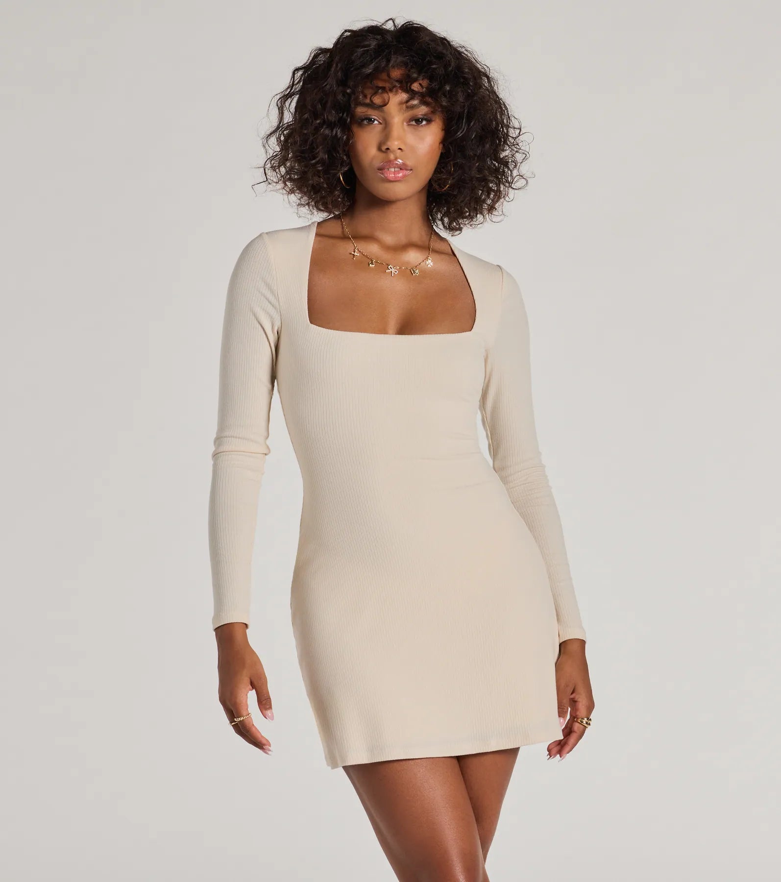 stylish midi Mimi dresses for versatile wearCasual Luxe Long Sleeve Ribbed Knit Mini Dress