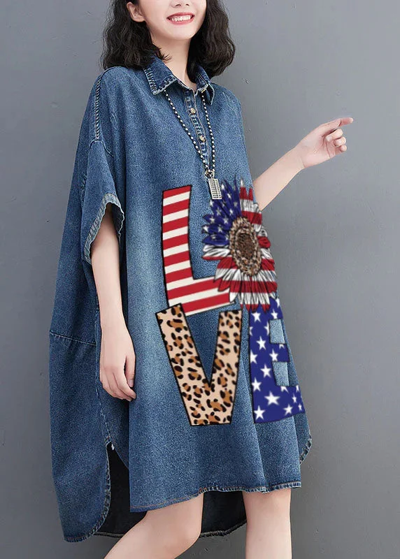 elegant maxi dressesLoose Blue-love Button Side Open Maxi Denim Dress Summer