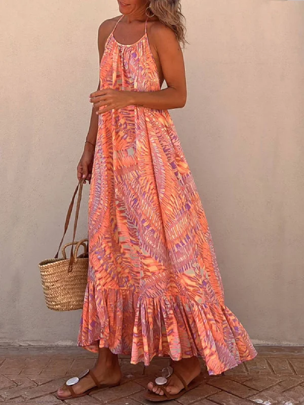 floral maxi dressesGolden Times Ethnic Print Graceful A-line Vacation Maxi Dress