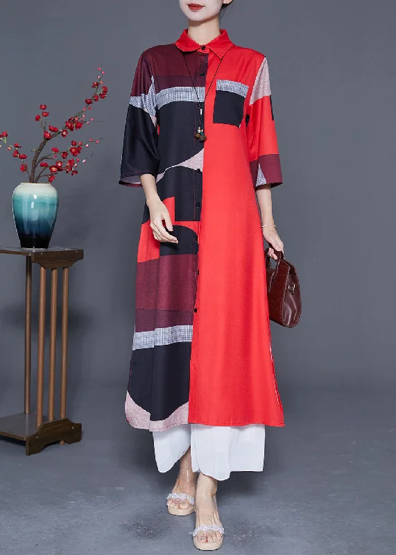 maxi dresses for beachPlus Size Red Asymmetrical Print Silk Maxi Dress Summer