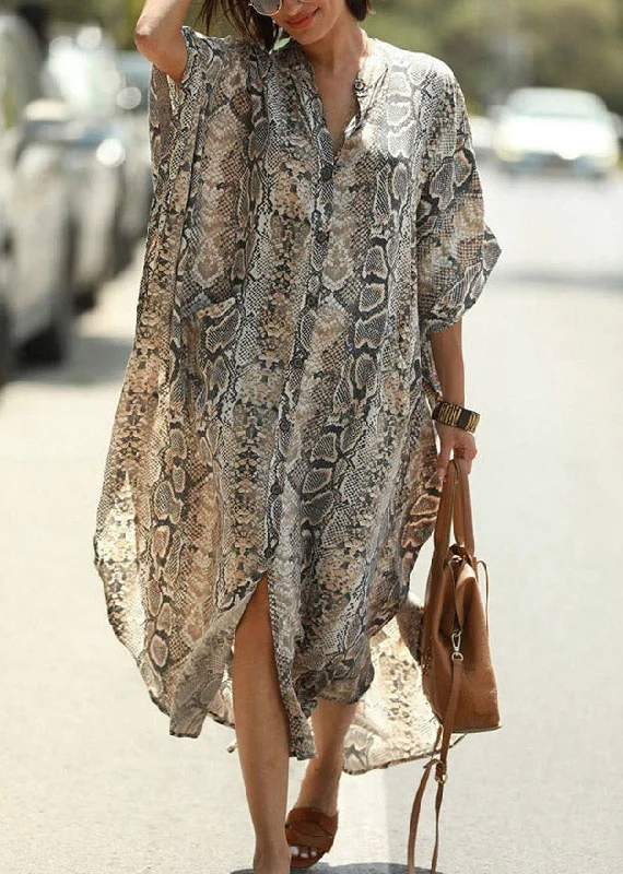 floral print maxi dressesBohemian Stand Collar Print Button Side Open Maxi Shirts Dresses Summer