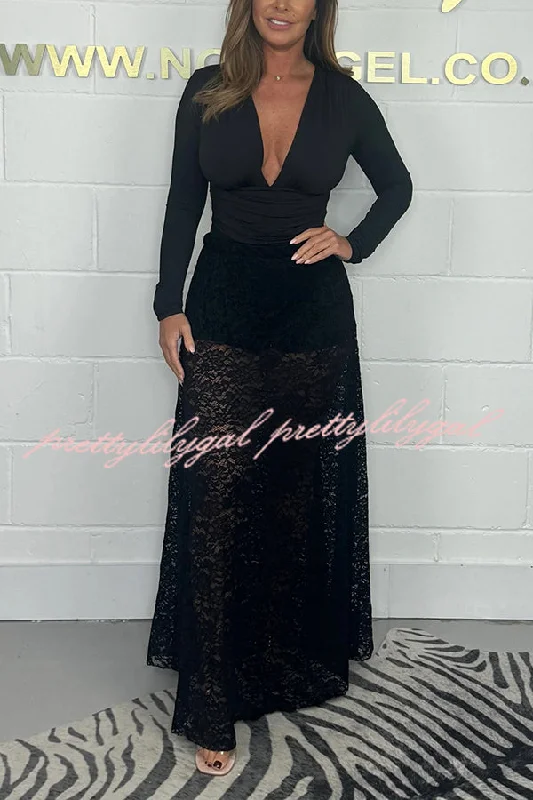 women's high-slit skirtsElegant and Sexy Hollow Lace Maxi Skirt