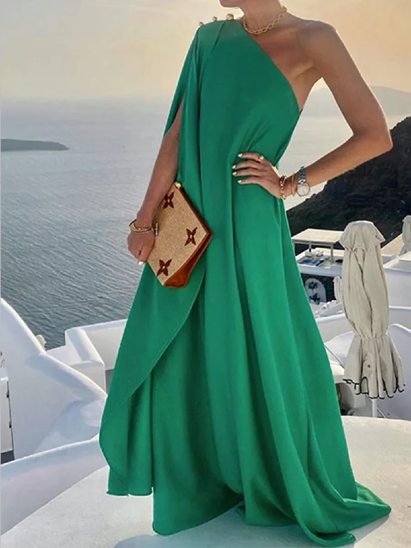 maxi dresses for special occasionsSolid Color Loose Charming One Shoulder Maxi Dress