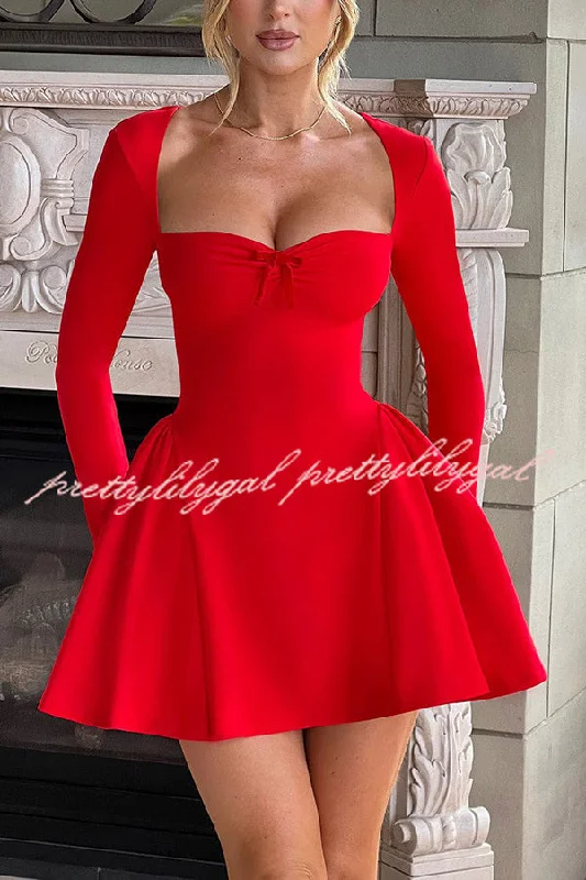 women's Mimi dresses with adjustable strapsParis Dream Sweetheart Knotted Neck Long Sleeve Stretch Mini Dress