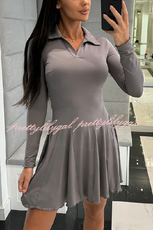 cheap but chic Mimi dresses for fashion-forward looksSolid Color Lapel Long Sleeve Slim Fit Waist Mini Dress