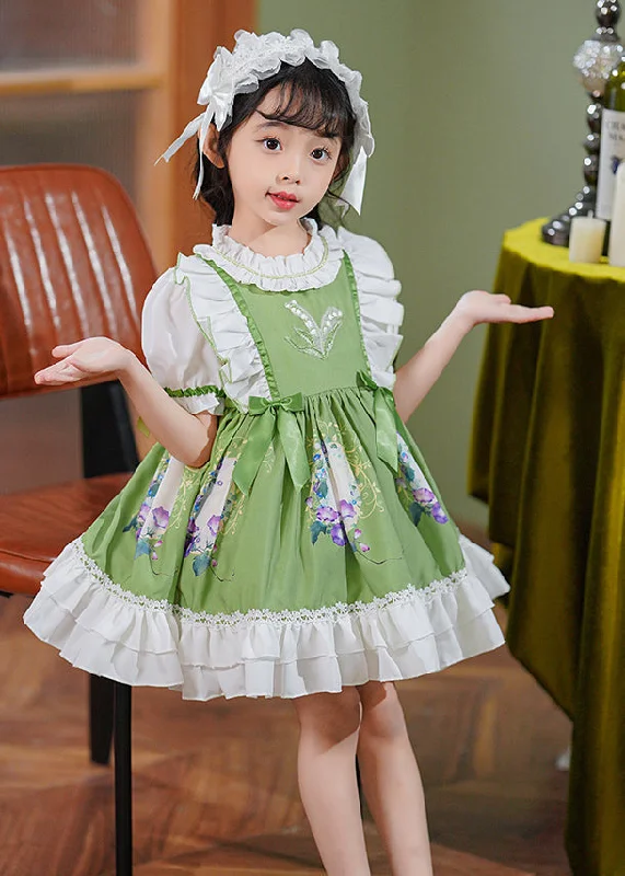 maxi dresses with appliquésArt Green Ruffled Patchwork Bow Cotton Baby Girls Maxi Dresses Summer