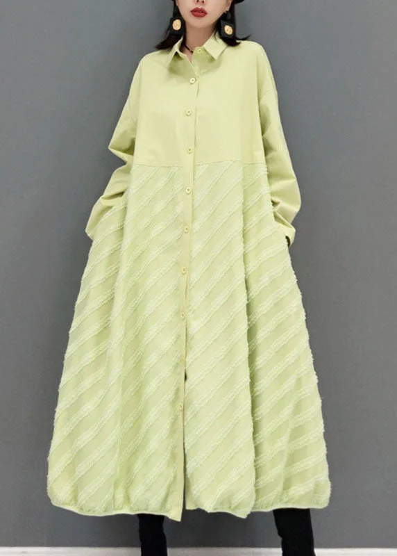 chiffon maxi dressesGreen Striped a line skirts Maxi Dresses button Spring