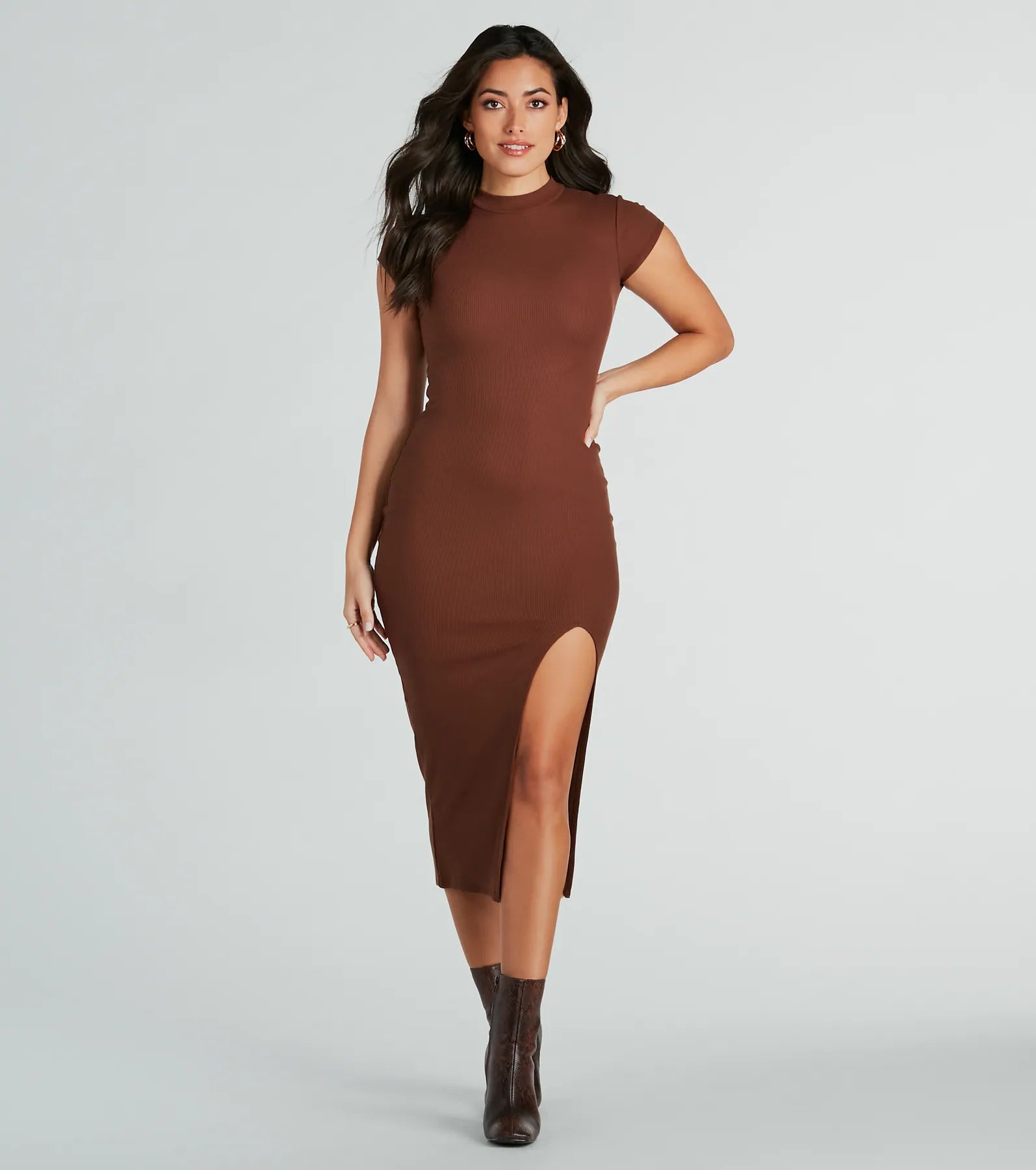 maxi dresses for winter (with tights)midi dresses made of silkSweet Demeanor Mock Neck Ribbed Knit Midi Dress