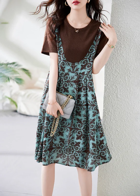 bohemian maxi dressesBlack Print Fake Two Pieces Maxi Dress Short Sleeve