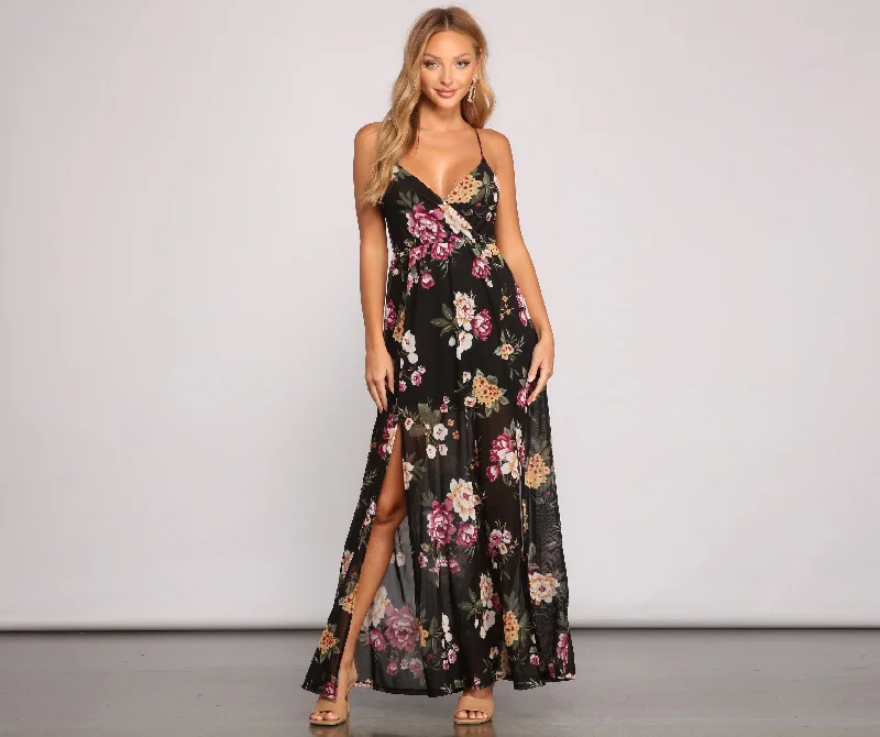 maxi dresses for autumnPop Of Floral Charming Mesh Maxi Dress