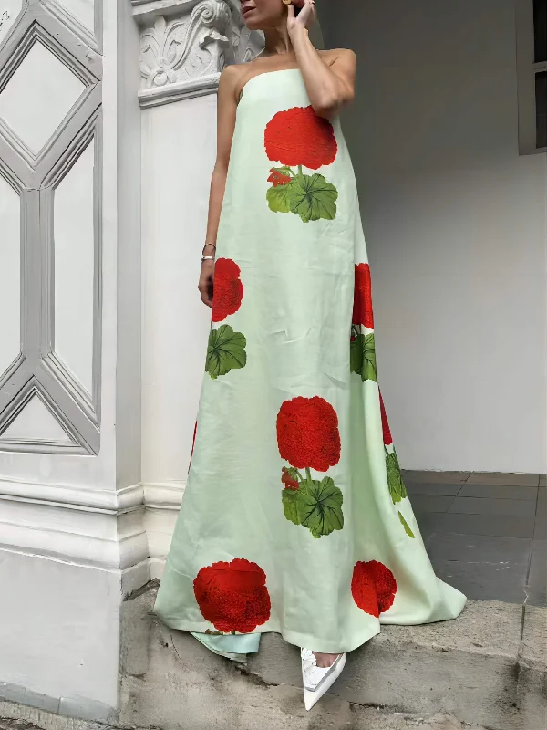 elegant maxi dressesGeranium Floral Stylish Print Maxi Dress