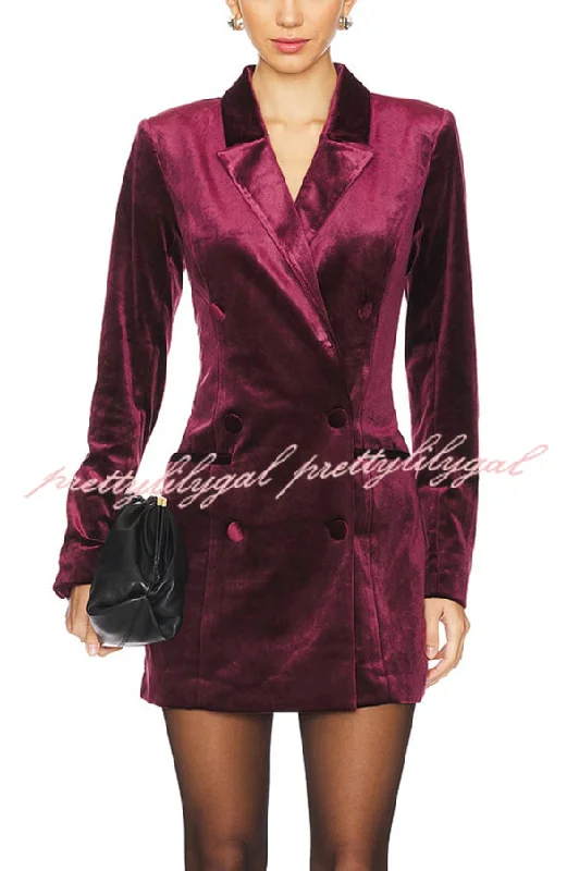 chic Mimi dresses for partiesHoliday Soiree Solid Color Velvet Lapel Long Sleeve Blazer Mini Dress