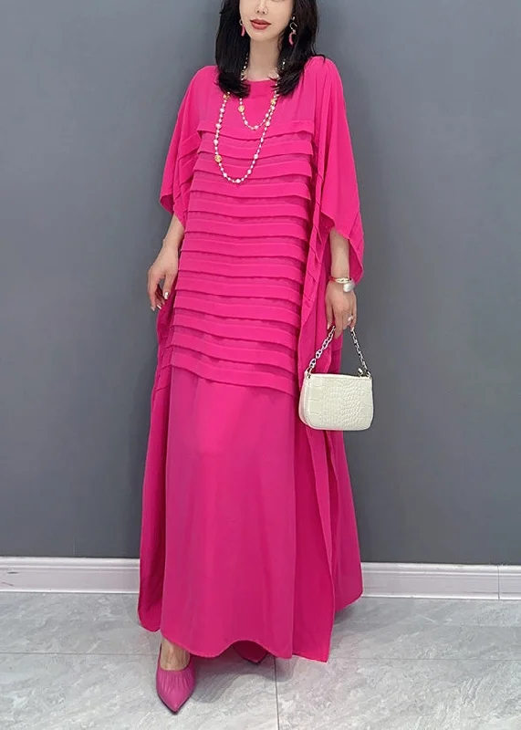 maxi dresses for black-tie eventsPlus Size Rose Patchwork Solid Maxi Dress Short Sleeve