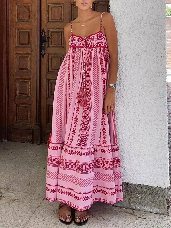 maxi dresses with high necklinesEthnic Style Crochet Patchwork Graceful Knitted Slip Maxi Dress