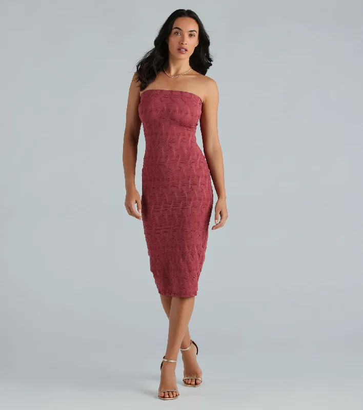 maxi dresses for cocktail partiesmidi dresses for curvesShe's All That Strapless Midi Dress