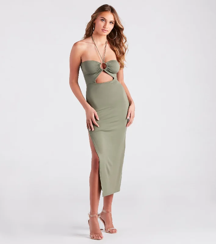 maxi dresses for maternity wearopen-back midi dressesParadise Lost Halter Cutout Midi Dress