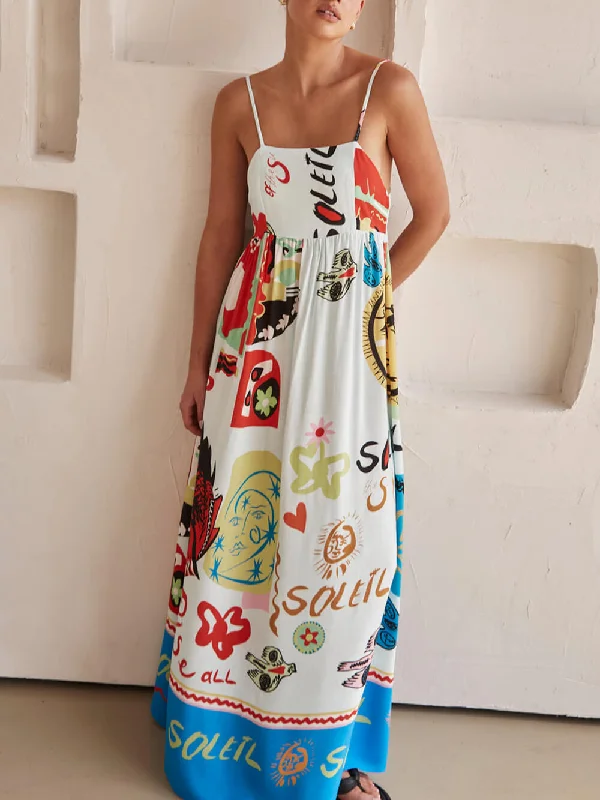 maxi dresses for everyday wearRefined Sensation Satin Charming Unique Print Maxi Dress