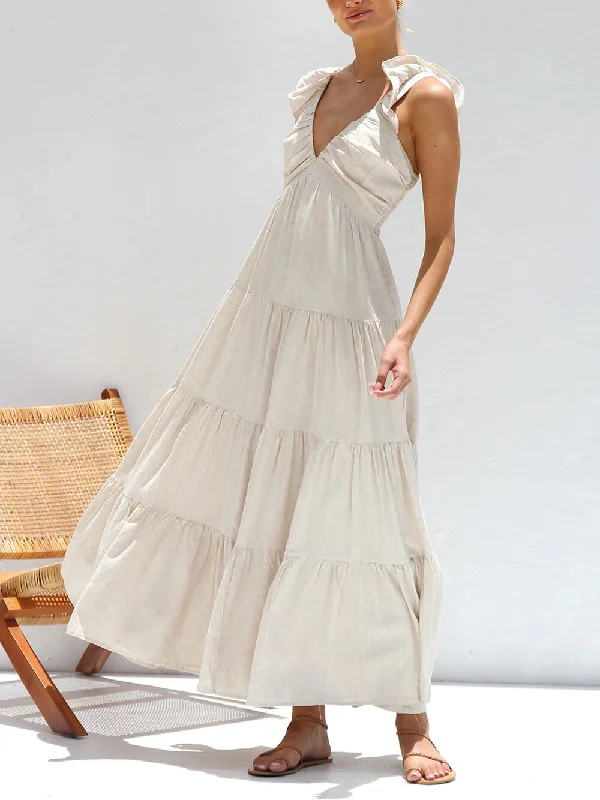 maxi dresses for springRuffled Flying Sleeves Smocked Graceful Back Tiered Vacation Maxi Dress