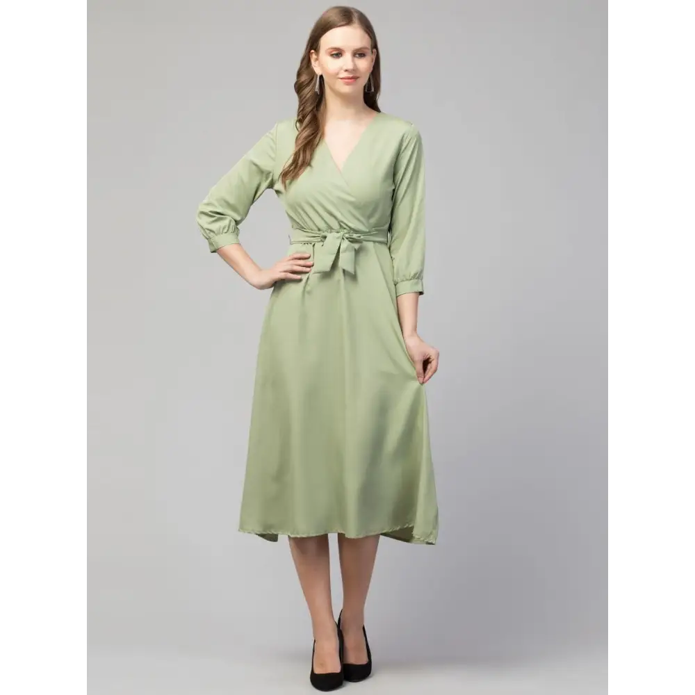 casual maxi dressescasual midi dressesWomen's Poly Crepe Solid Wrap Tie Up Waist Midi Dress