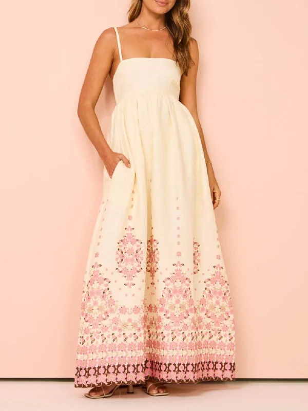 maxi dresses for cool weatherEthnic Print Halter Charming Cream Extra Maxi Dress