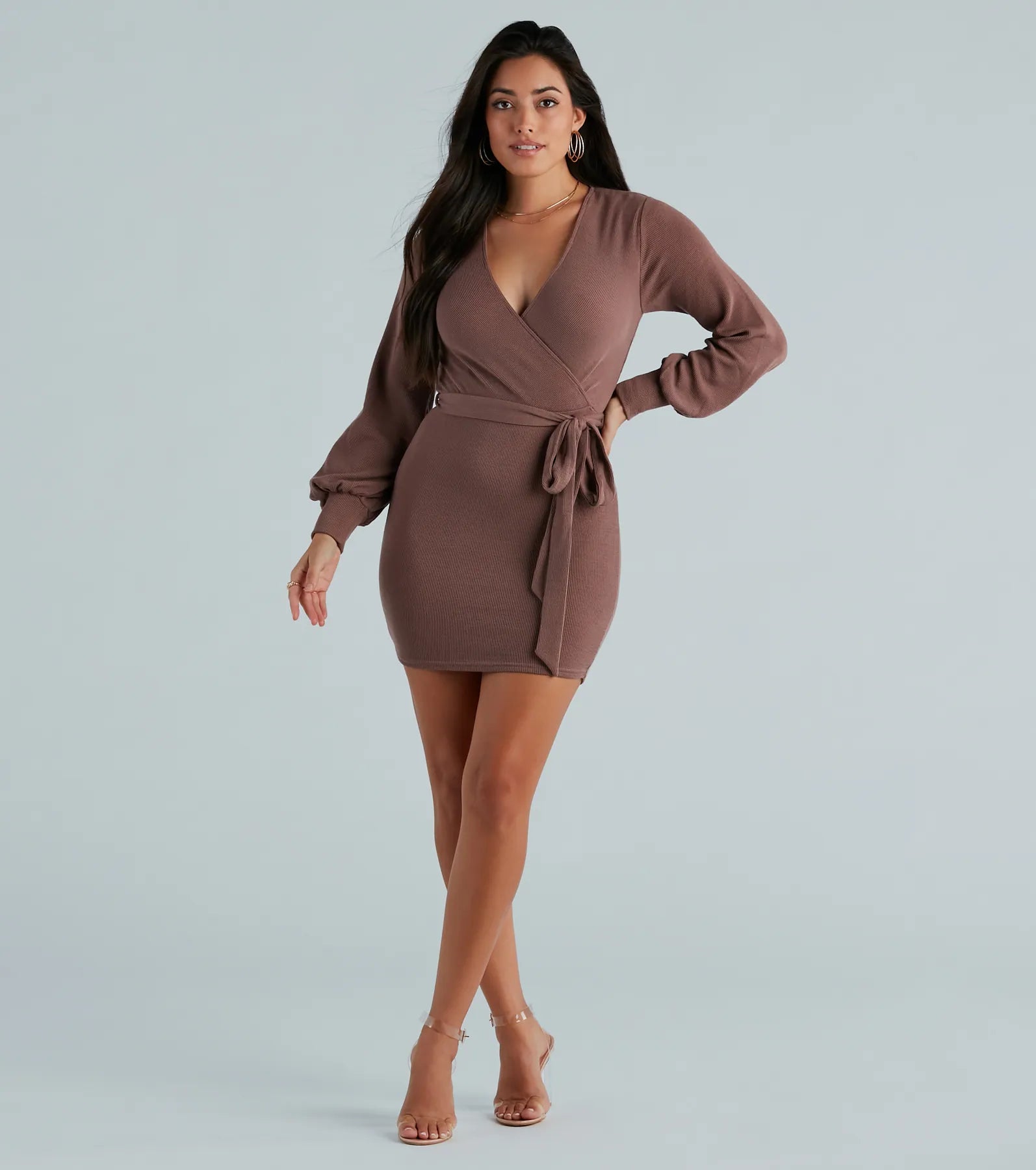 long Mimi dresses for evening wearStroll Along Surplice Tie Waist Mini Dress