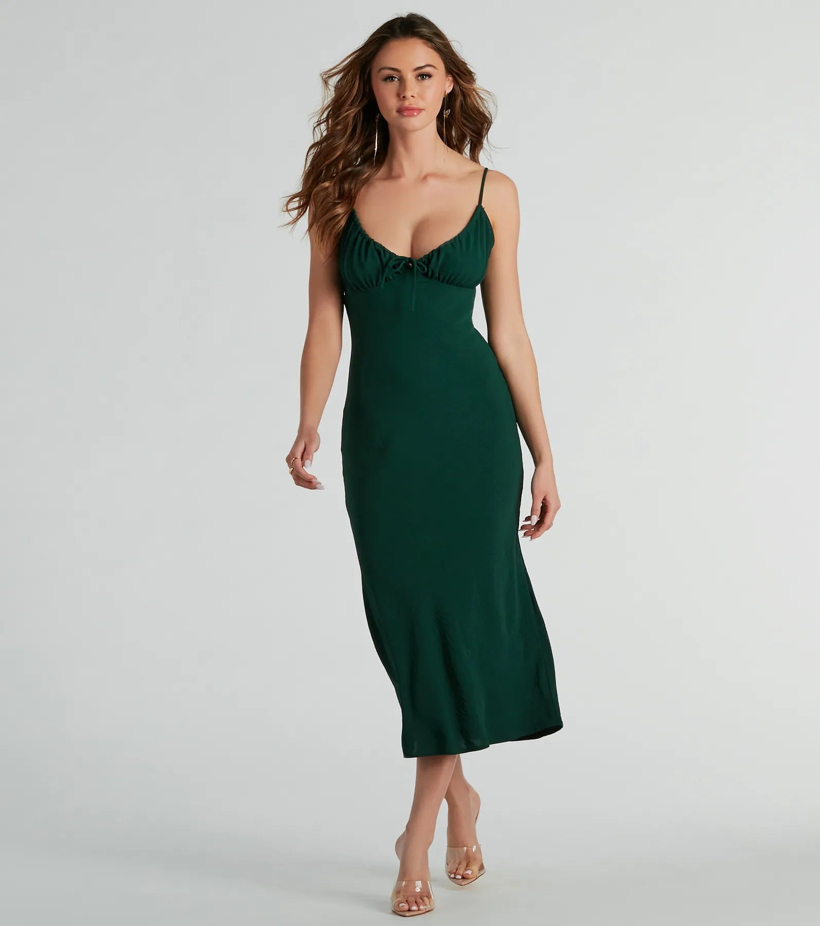 maxi dresses with buttonsstretch midi dressesFinders Keepers V-Neck Tie Midi Dress